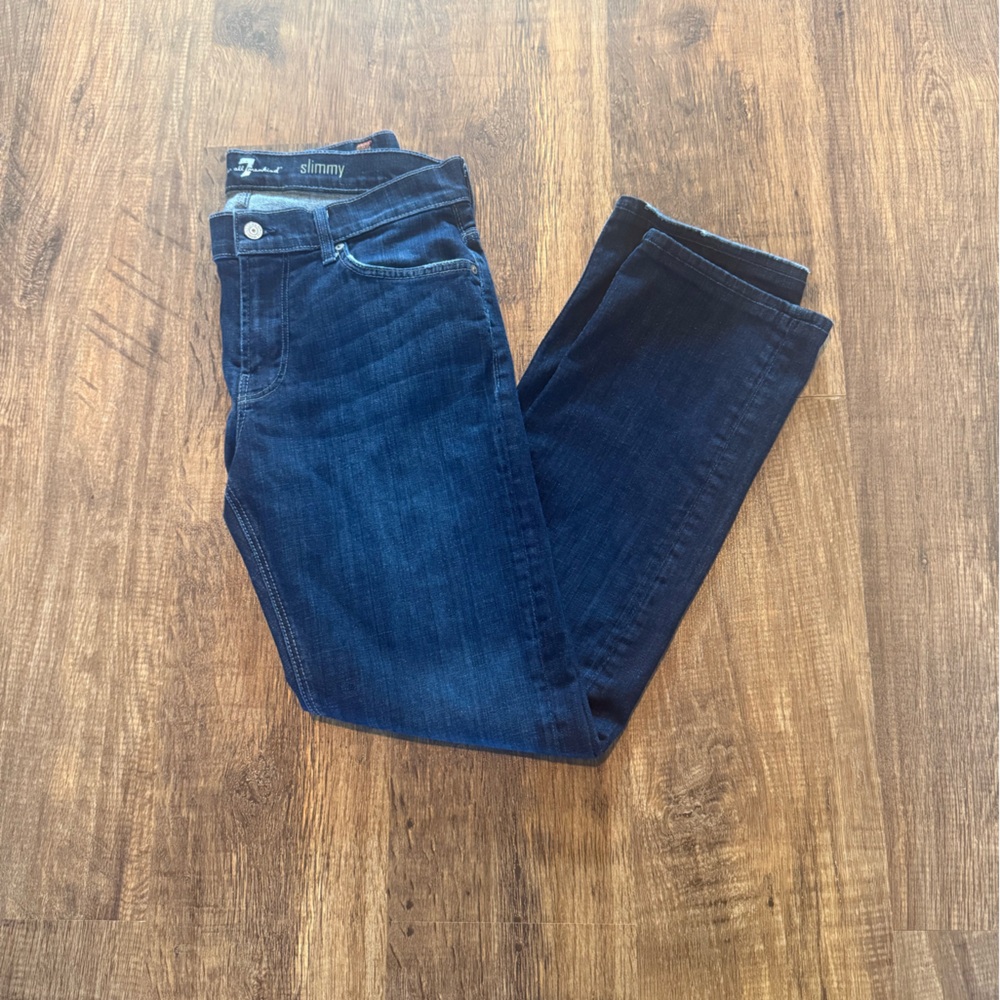 7 For All Mankind Men's Slimmy Straight Leg Jeans - Dark Wash Size 33 EUC